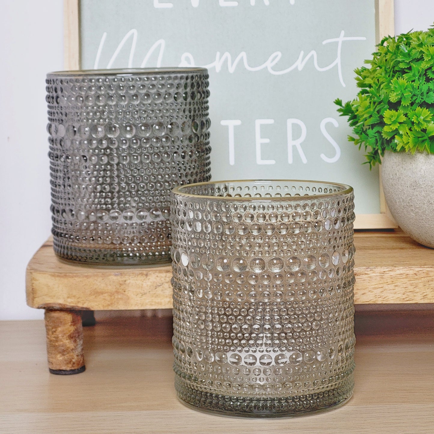 Grey Glass Beaded Candle Holders