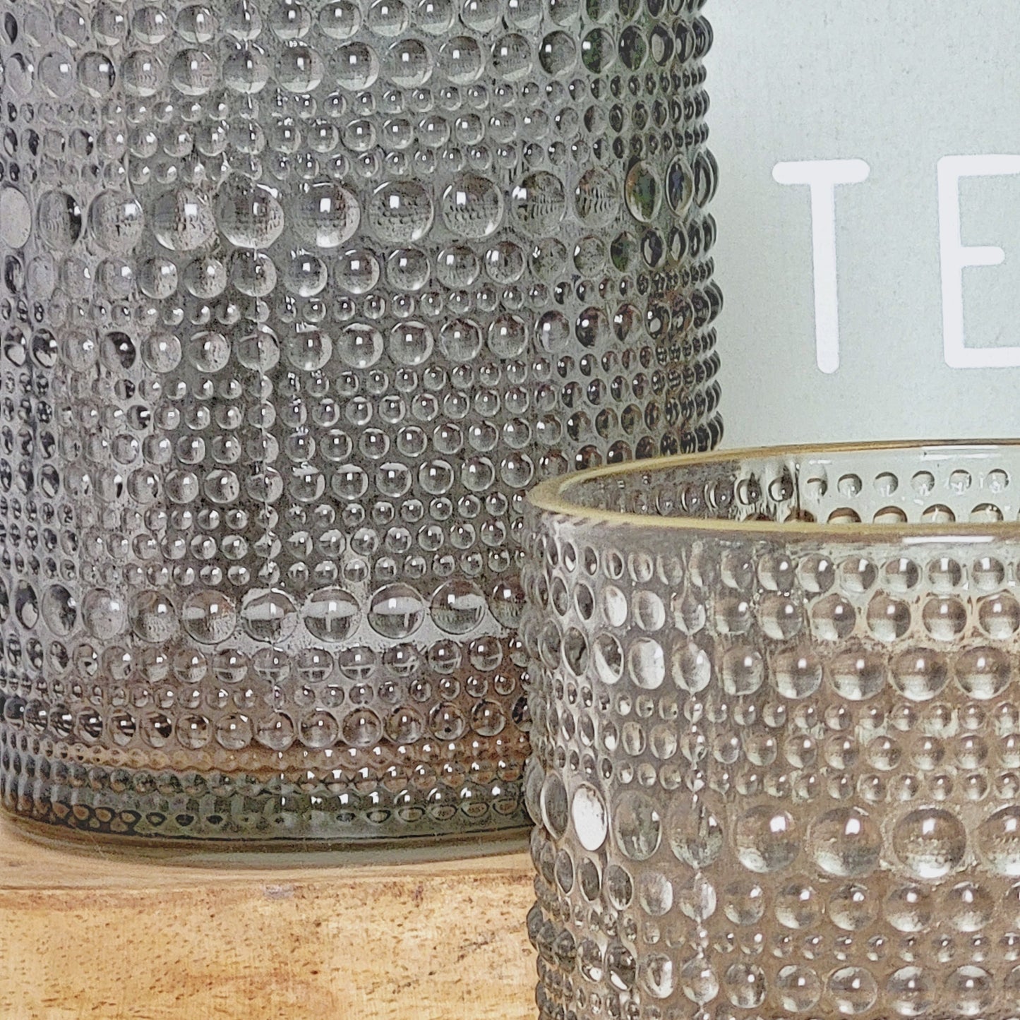 Grey Glass Beaded Candle Holders