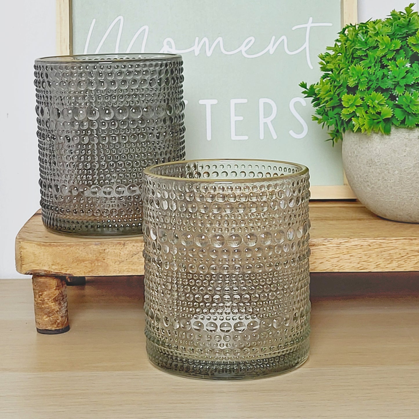 Grey Glass Beaded Candle Holders