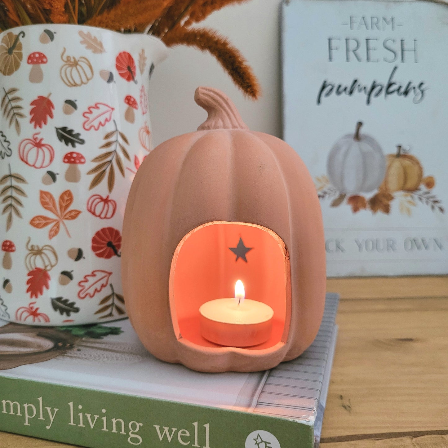 Terracotta Pumpkin Tealight Holder With Stars