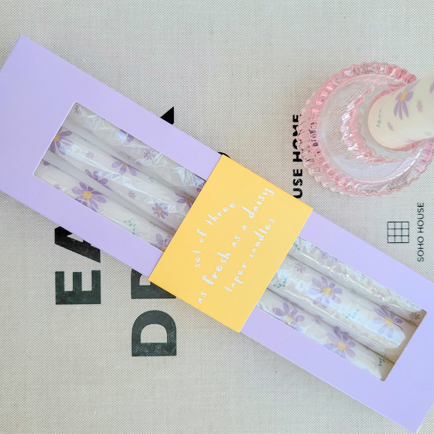 Set of 3 Purple Daisy Taper Candles