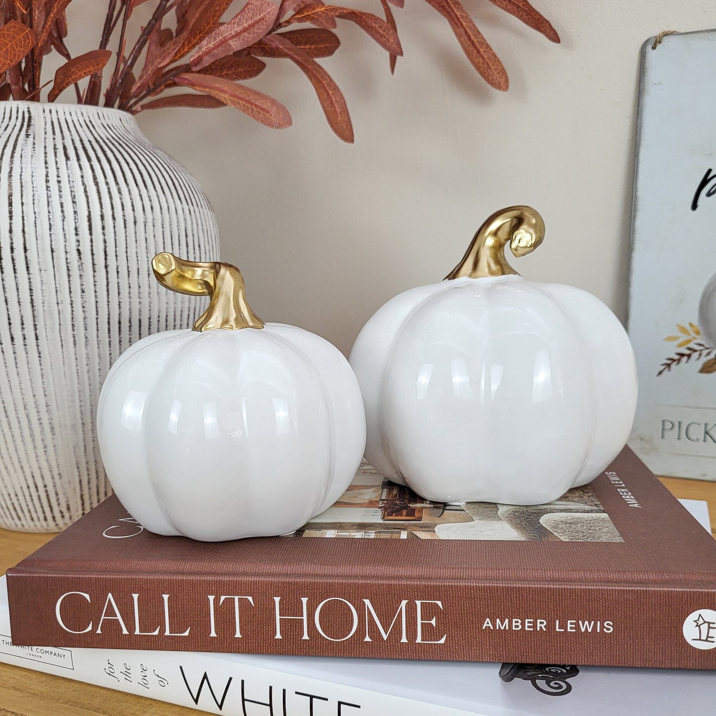White Ceramic Pumpkin Ornaments
