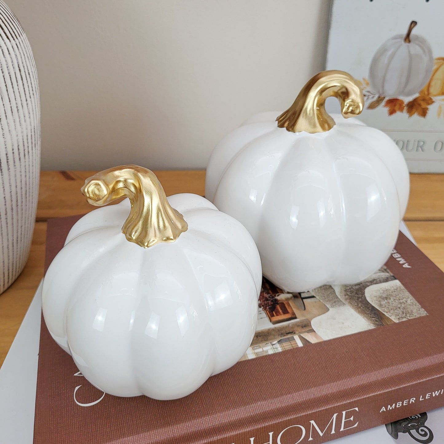 White Ceramic Pumpkin Ornaments