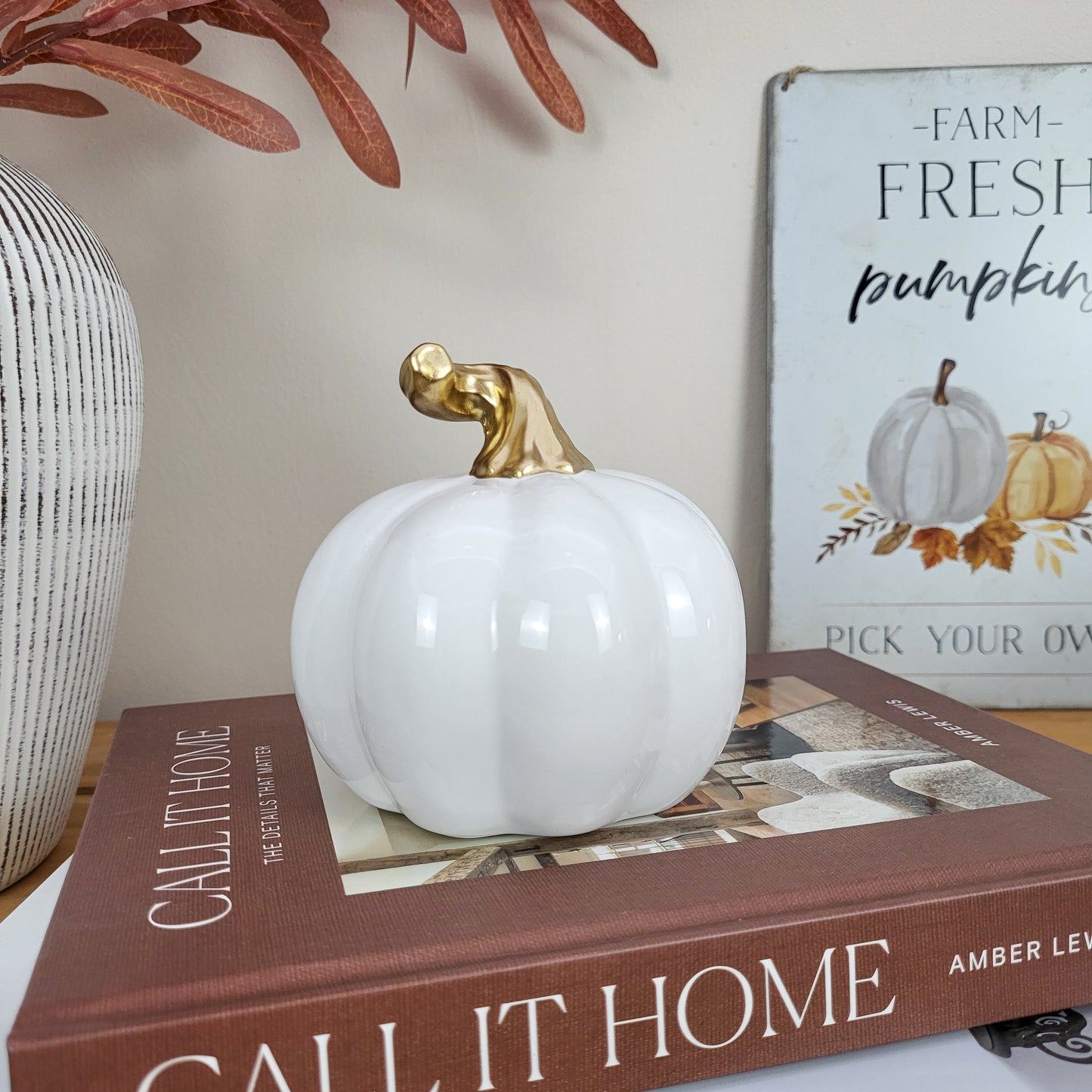White Ceramic Pumpkin Ornaments