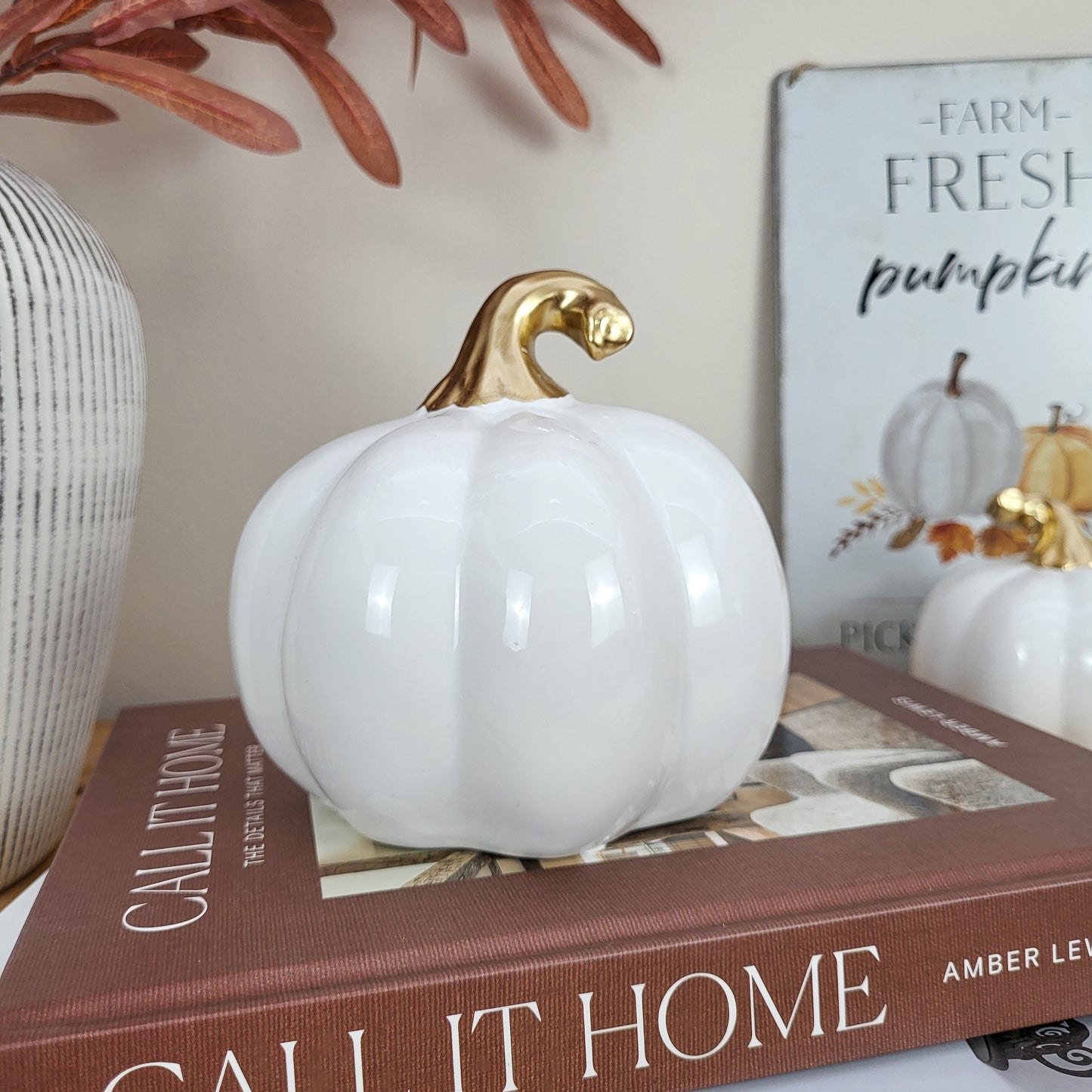 White Ceramic Pumpkin Ornaments