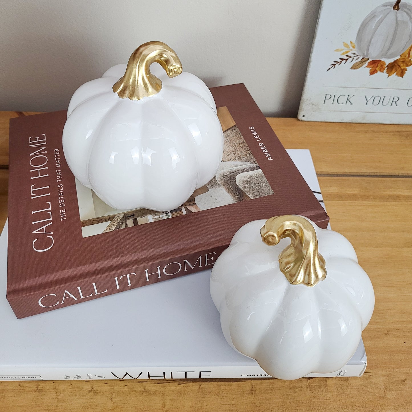 White Ceramic Pumpkin Ornaments