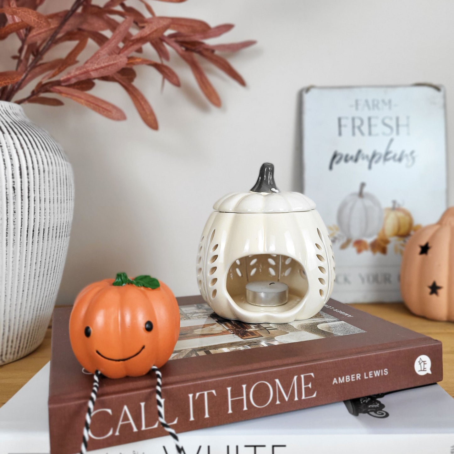 Cream Leaf Cutout Pumpkin Wax Melt Burner