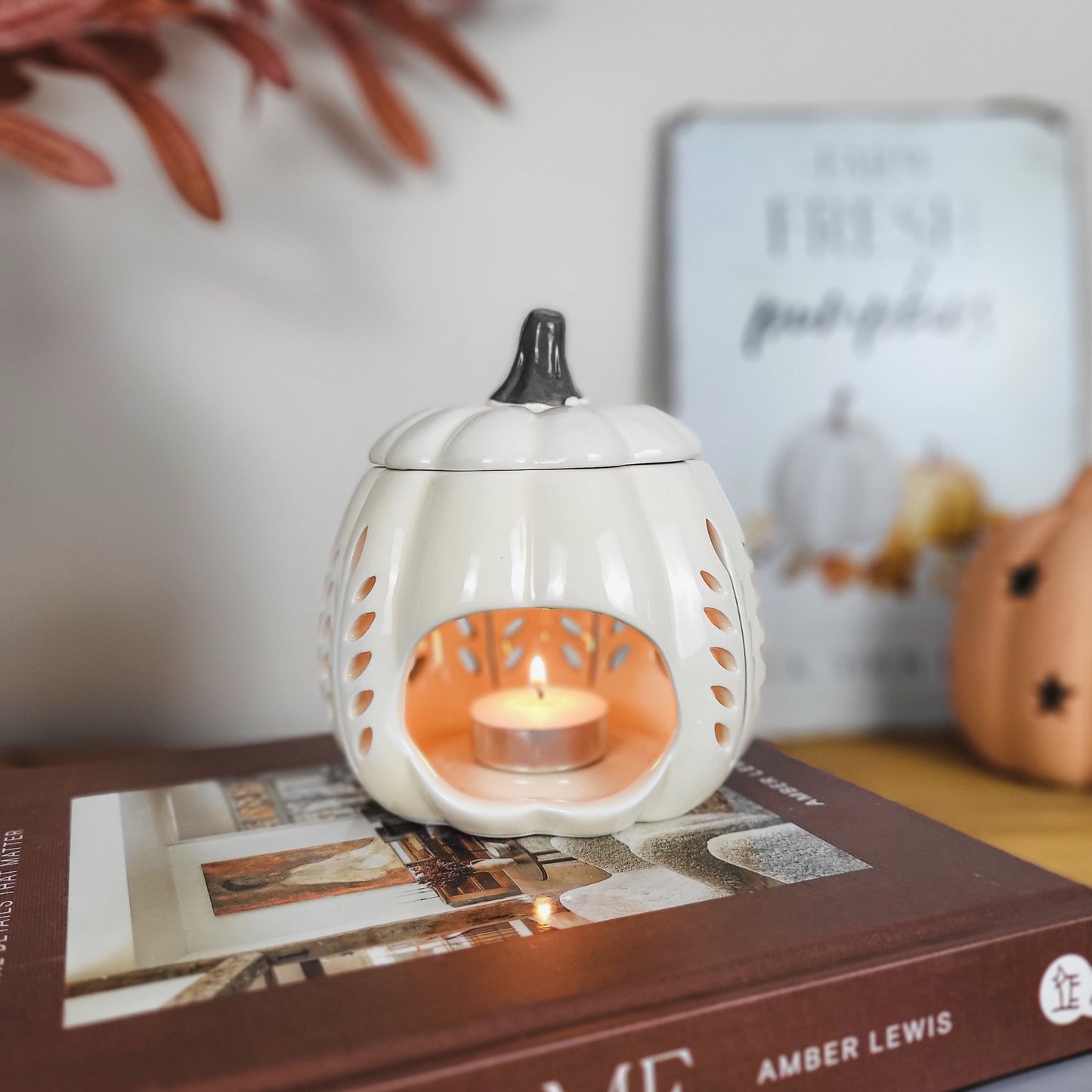 Cream Leaf Cutout Pumpkin Wax Melt Burner