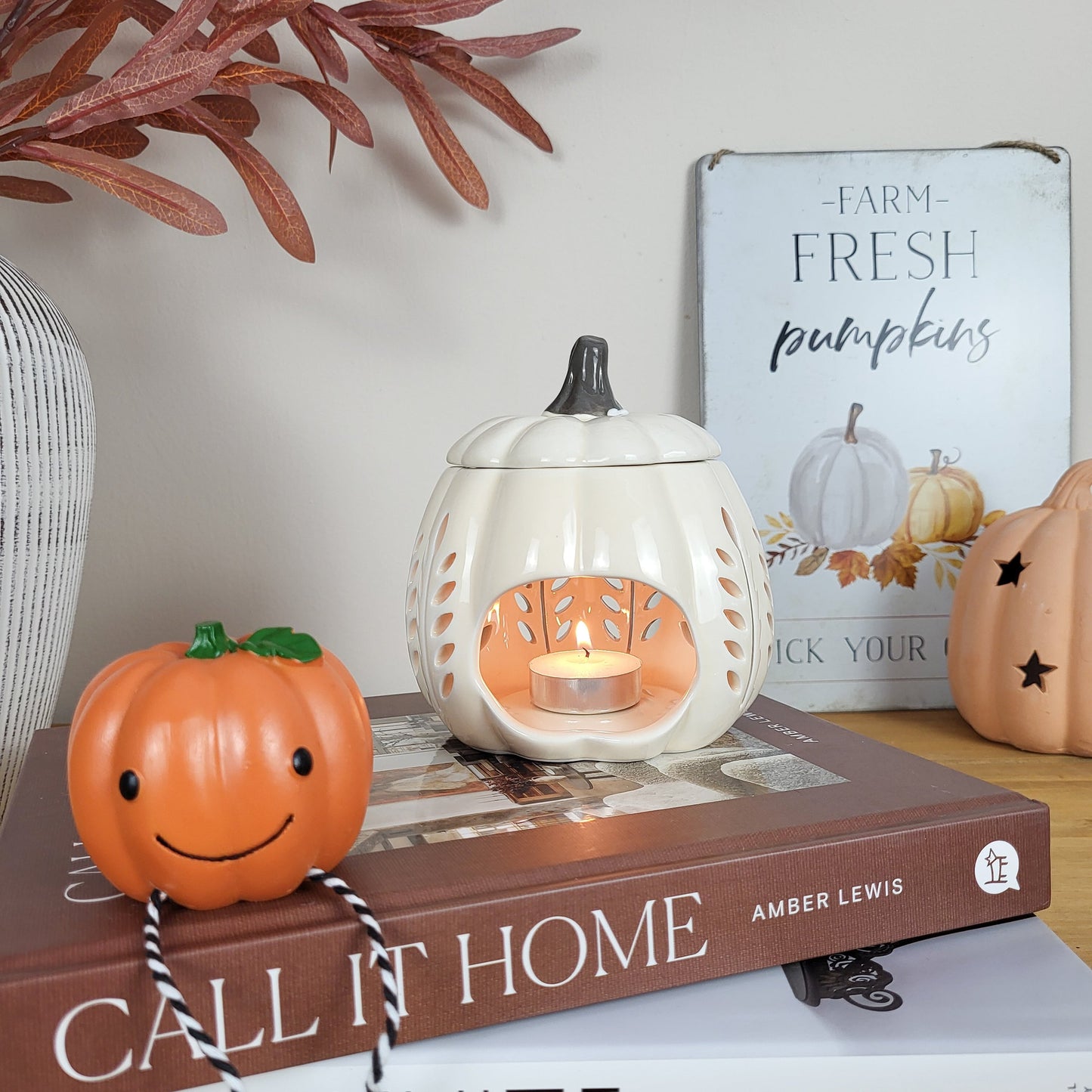 Cream Leaf Cutout Pumpkin Wax Melt Burner