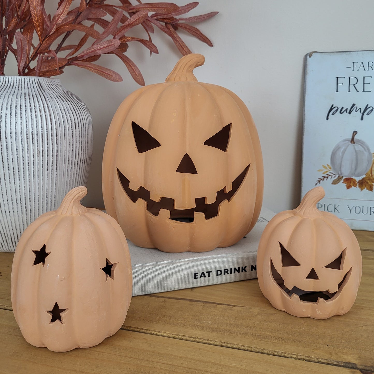 Large Terracotta Halloween Pumpkin Ornament