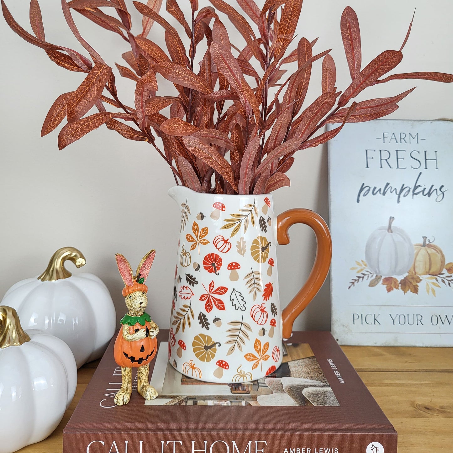 Autumn Pumpkins & Leaves Ceramic Jug