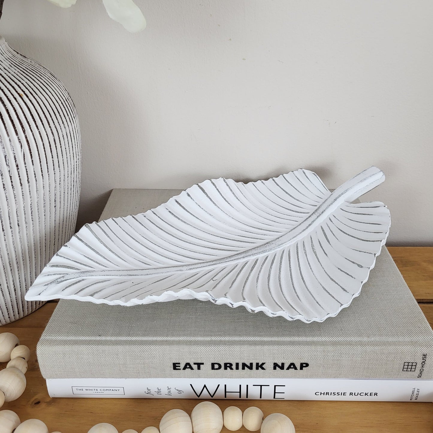 Antique White Leaf Tray