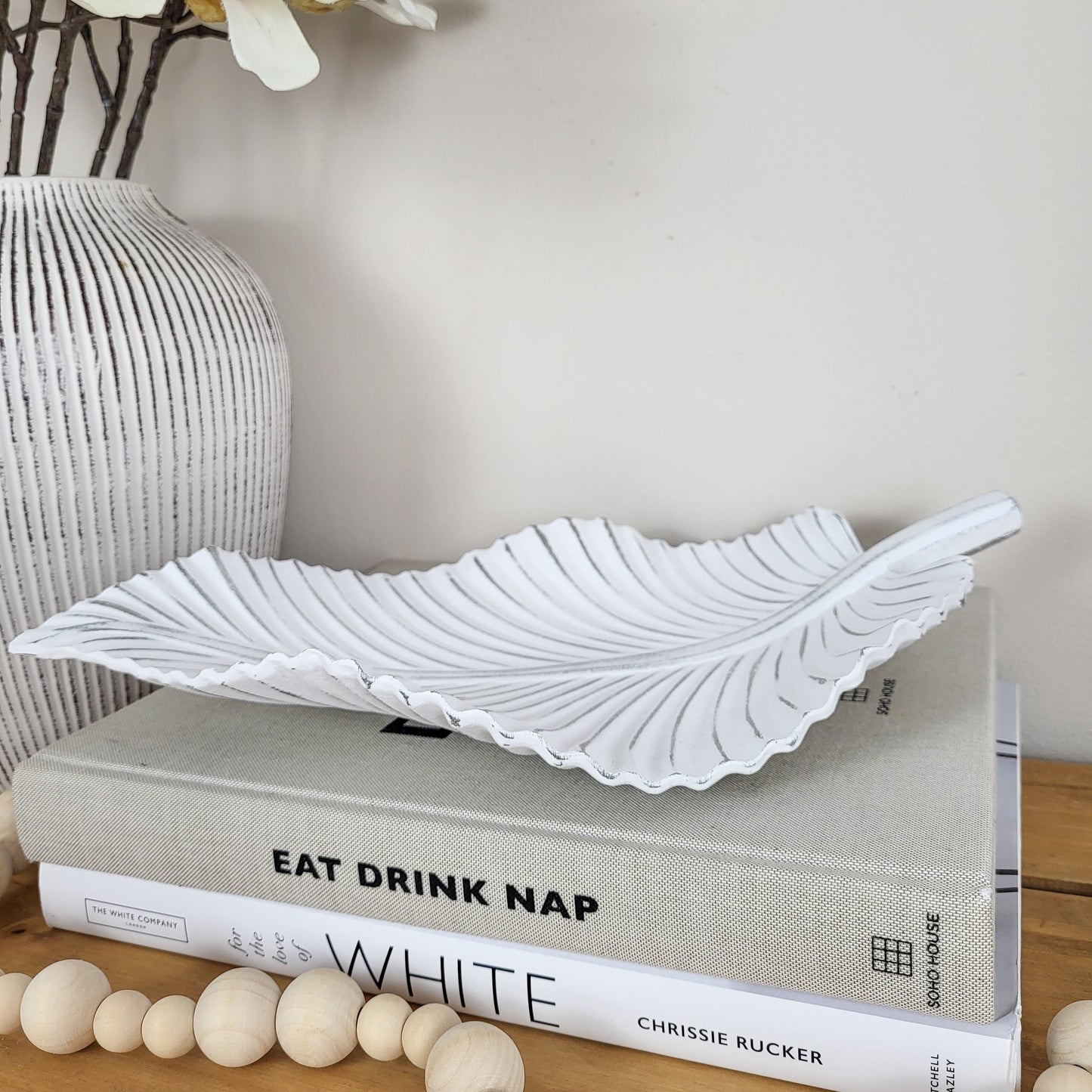Antique White Leaf Tray