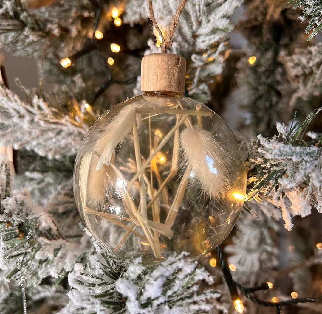 Set Of 3 Pampas Filled Glass Baubles