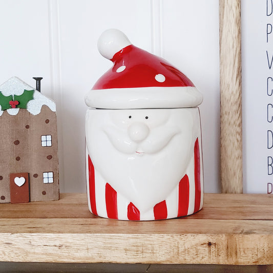 Red Stripe Santa Storage Jar
