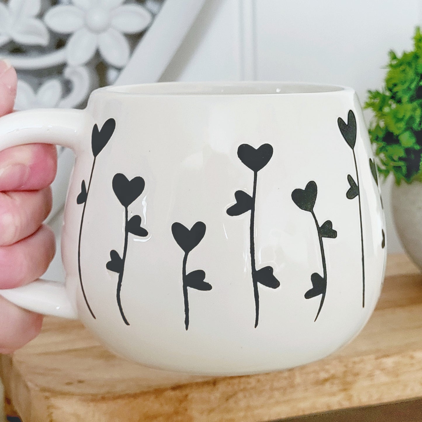 Black Heart Flower Mug