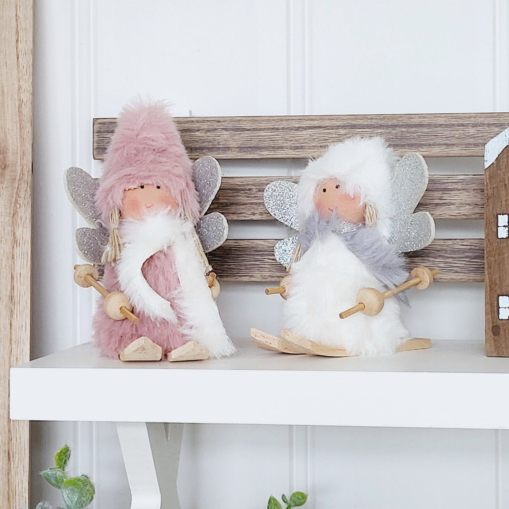 Fluffy Skiing Angel Decorations