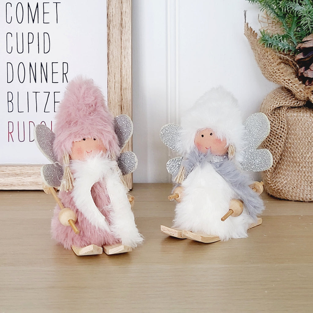 Fluffy Skiing Angel Decorations