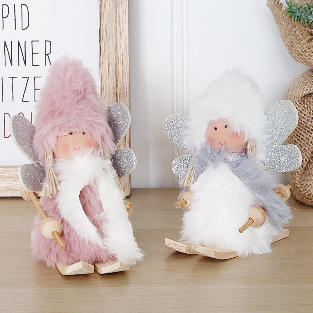 Fluffy Skiing Angel Decorations