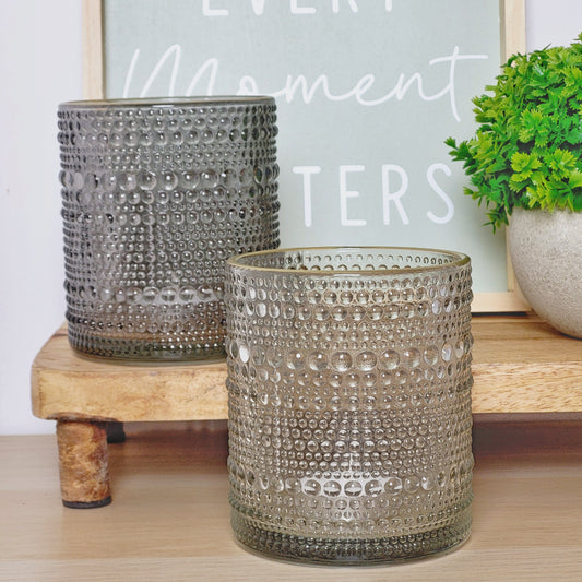 Grey Glass Beaded Candle Holders