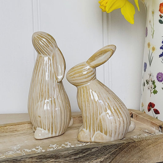 Beige Ribbed Bunny Ornaments