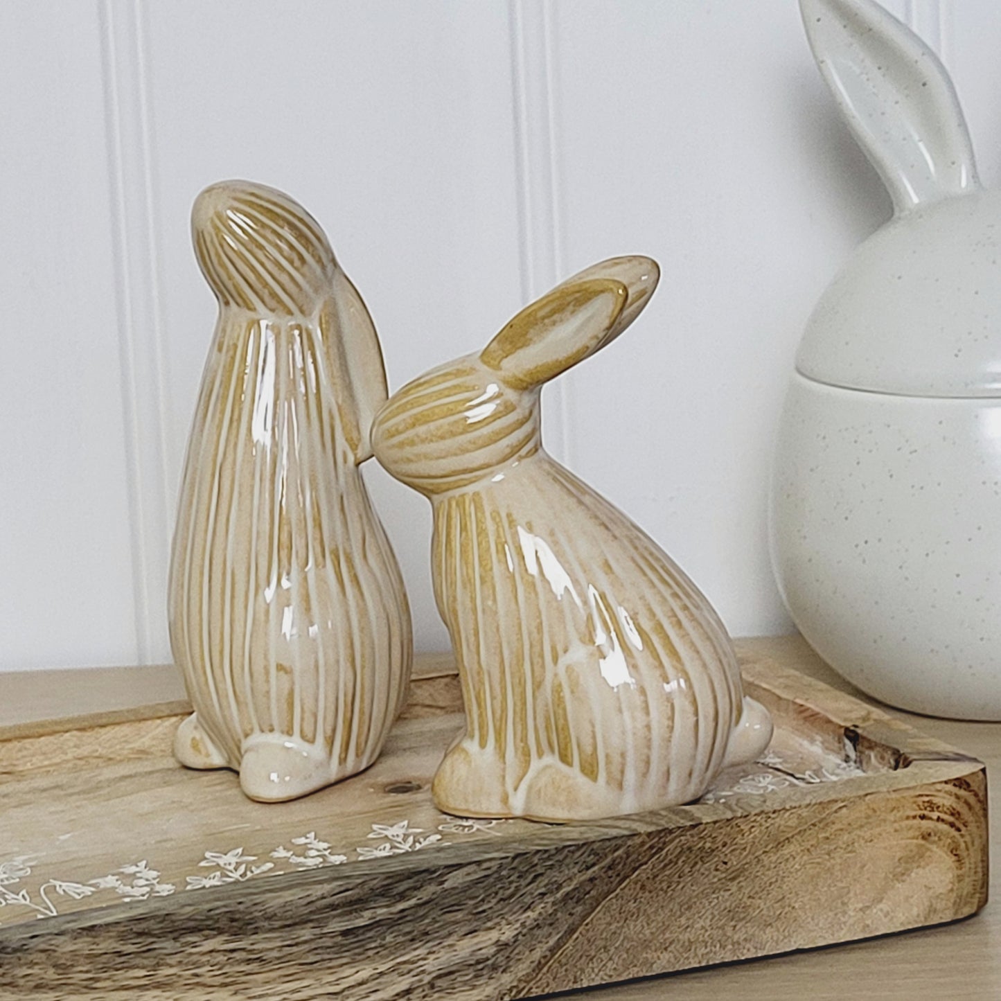 Beige Ribbed Bunny Ornaments