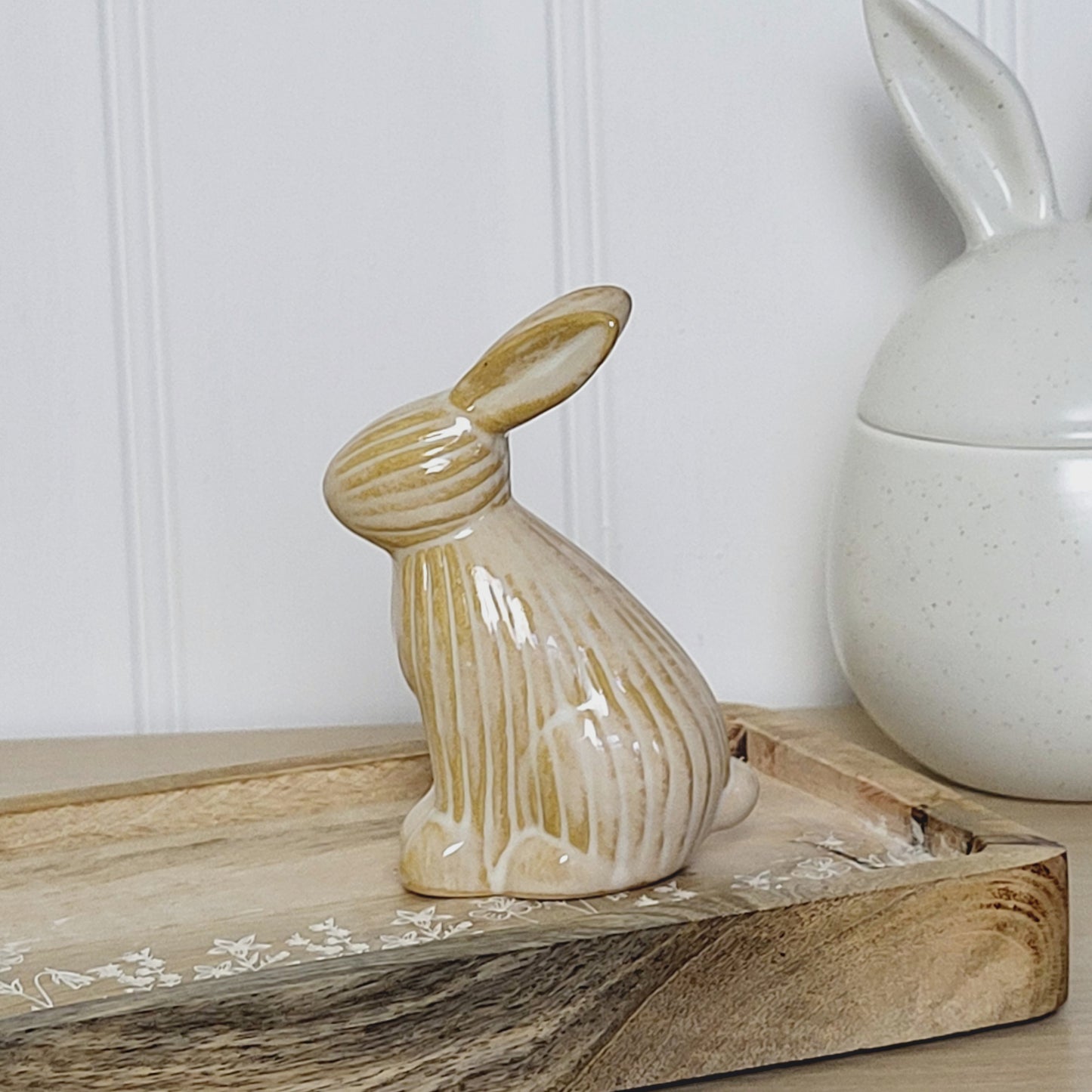 Beige Ribbed Bunny Ornaments