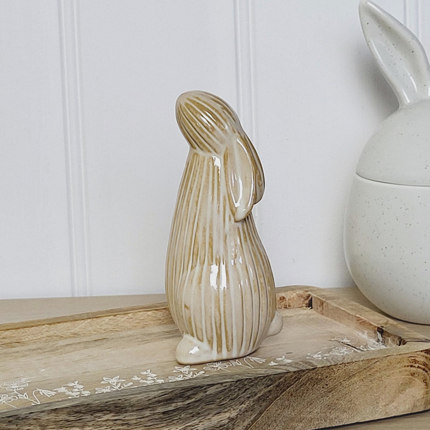 Beige Ribbed Bunny Ornaments