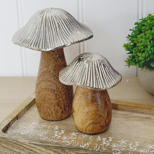 Mango Wood Metal Cap Mushrooms