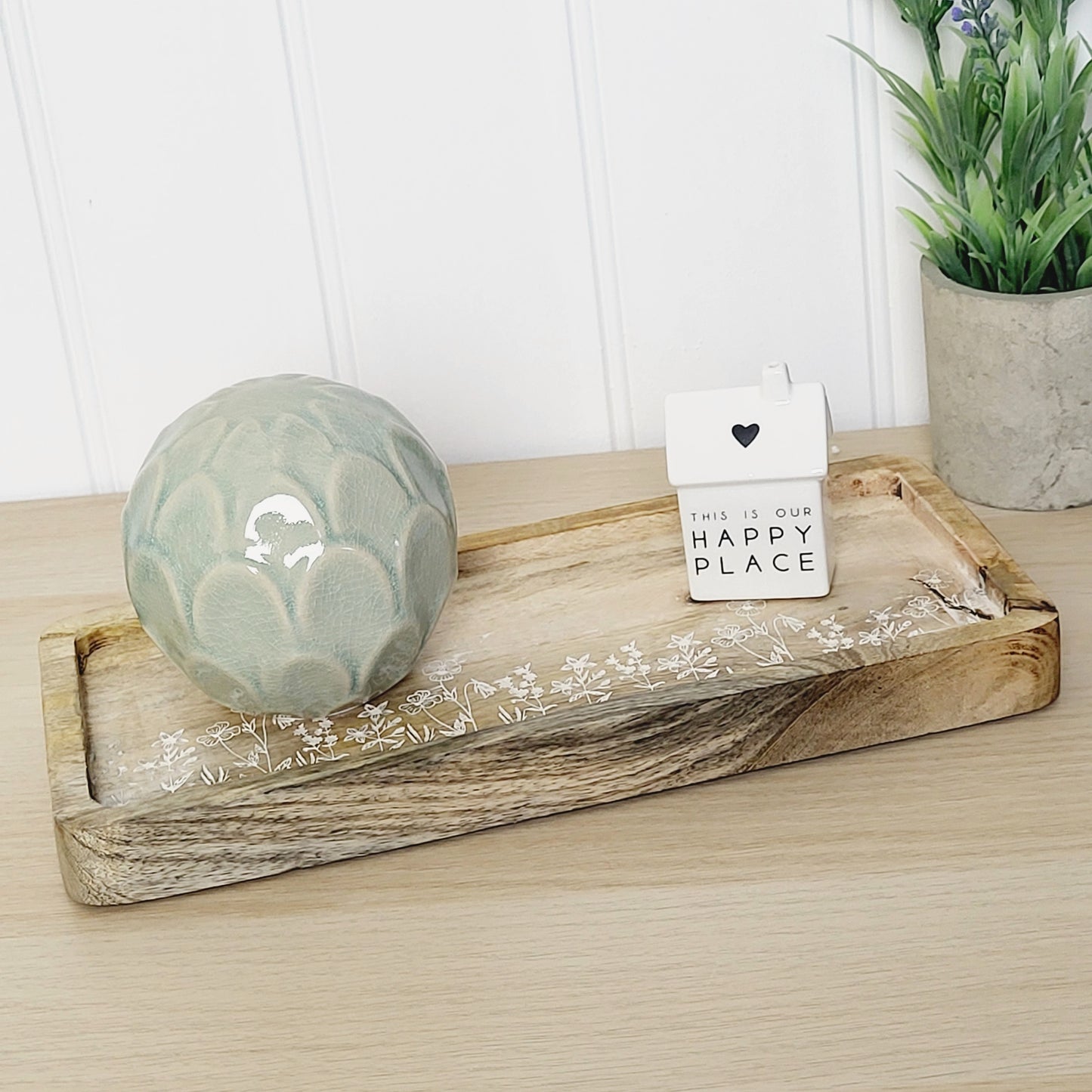 Floral Etched Mango Wood Tray