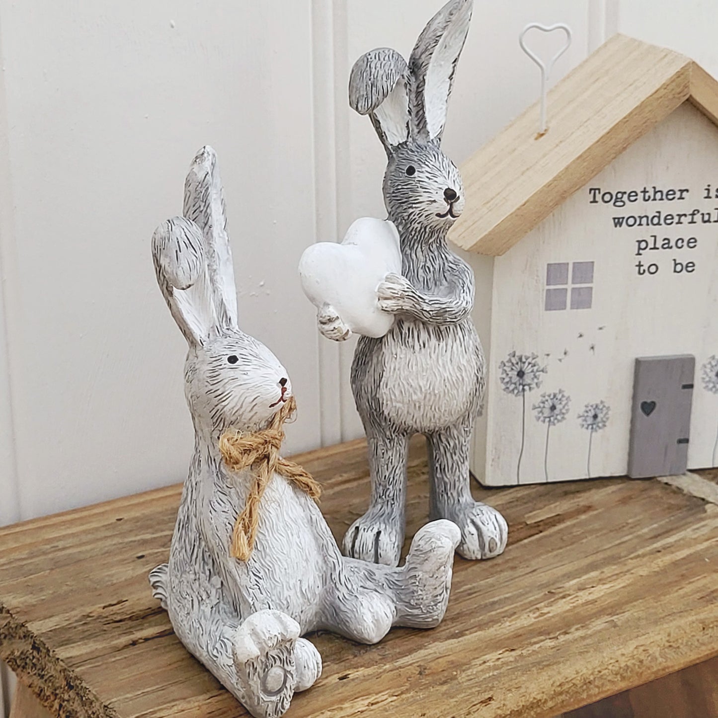 Grey Sitting Rabbit With Bow Ornament