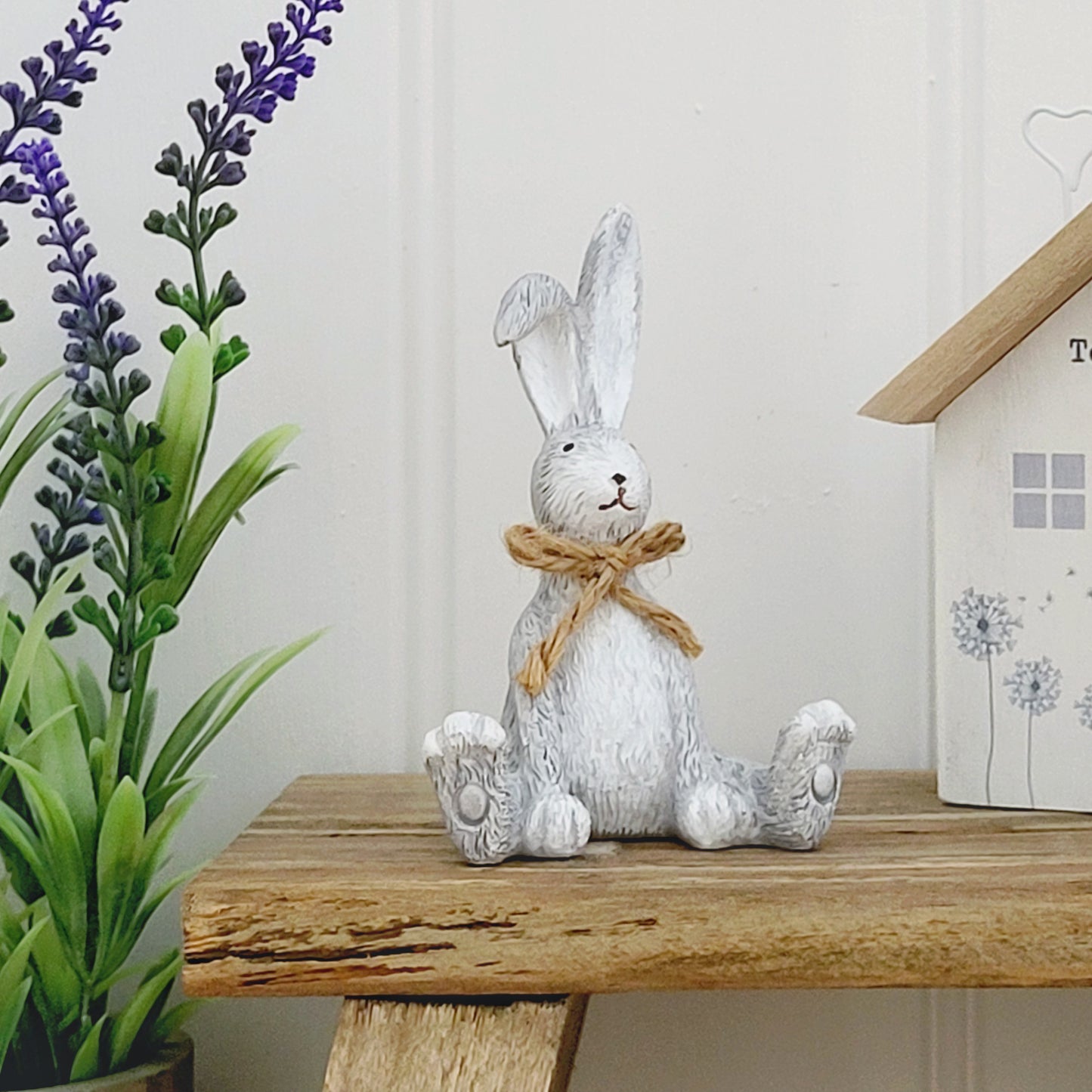 Grey Sitting Rabbit With Bow Ornament