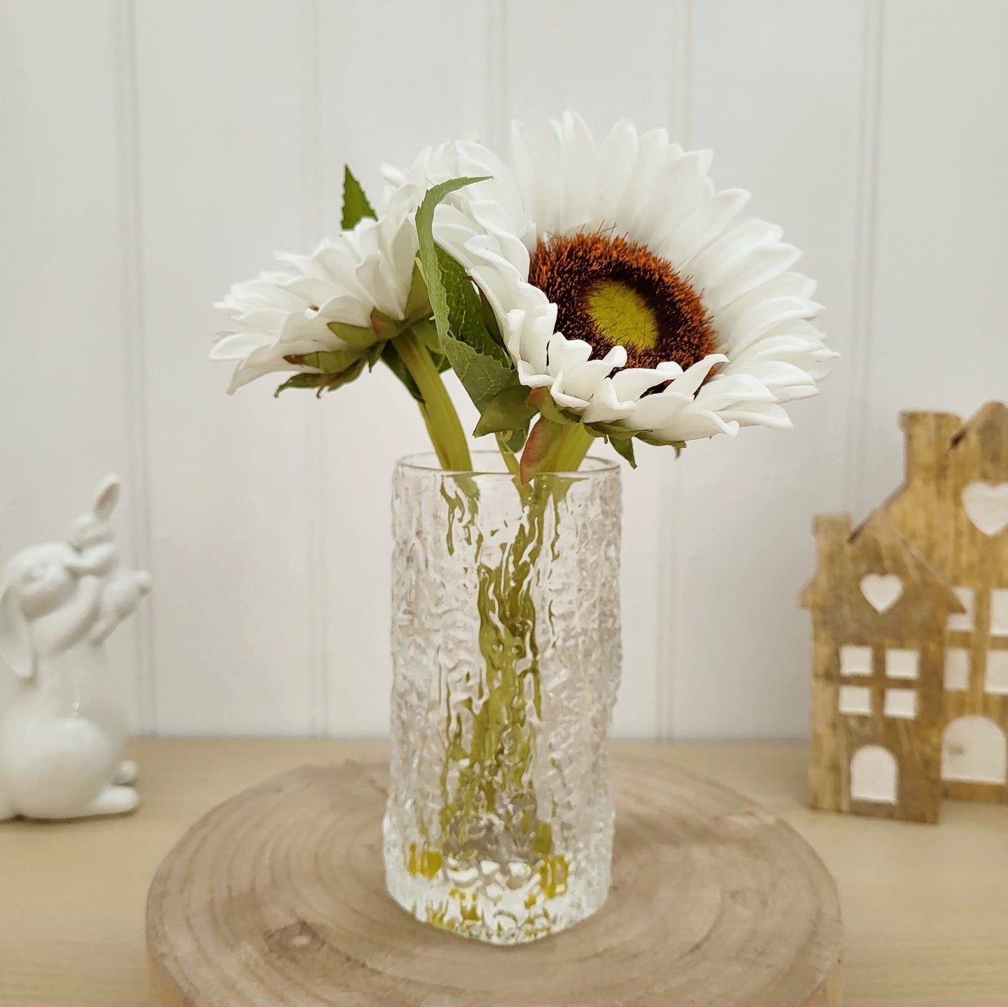 White Sunflower Stems In Vase