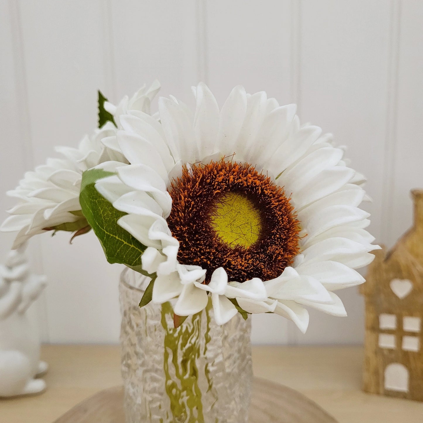 White Sunflower Stems In Vase