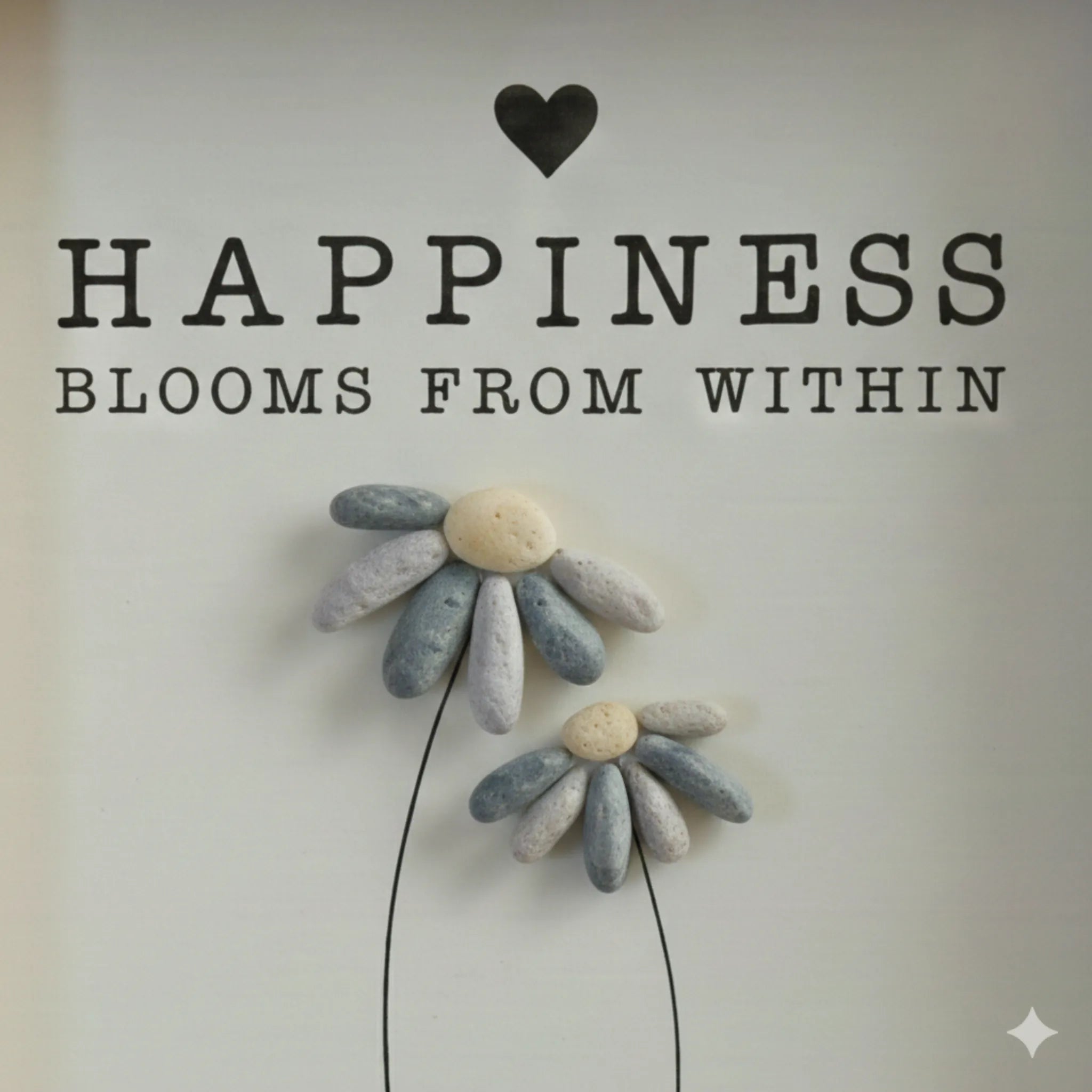 Happiness Flower Pebble Wooden Framed Hanging Sign