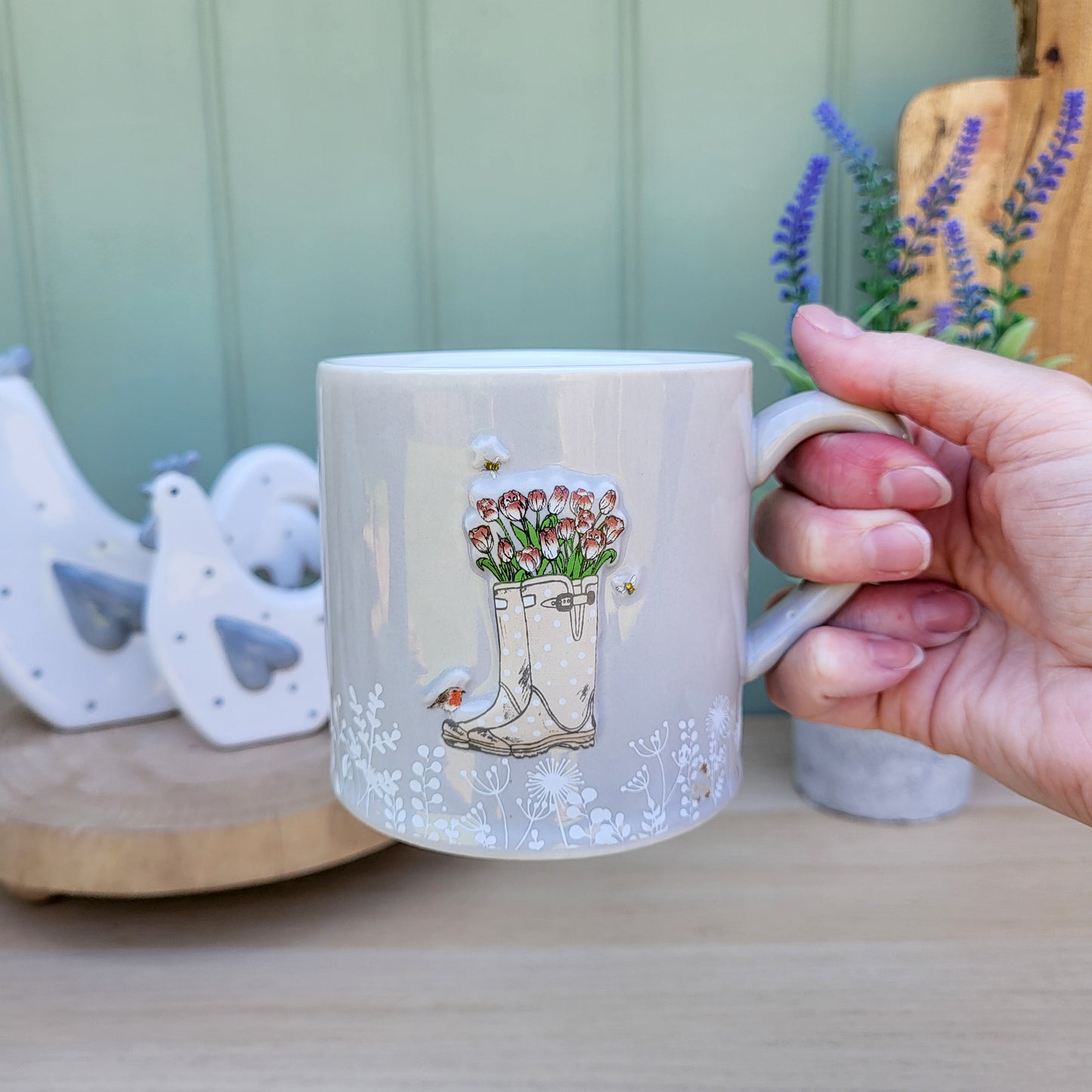 Wellies With Flowers Stoneware Mug