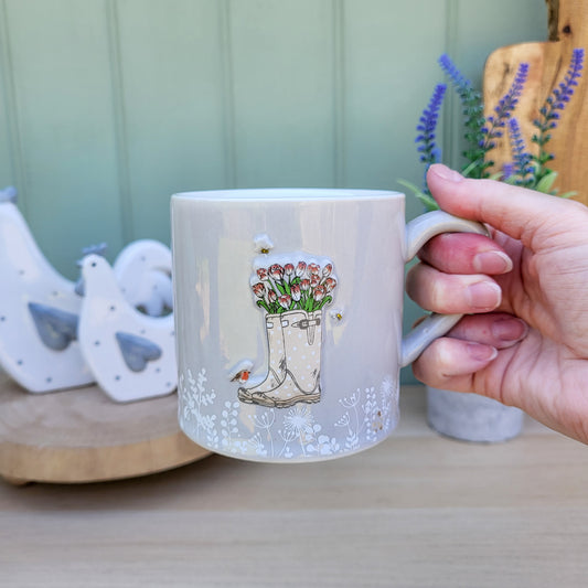 Wellies With Flowers Stoneware Mug