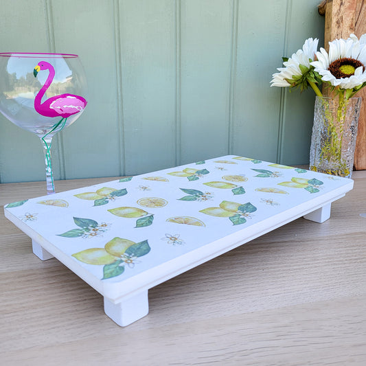 White Rustic Lemon Chopping Board On Legs