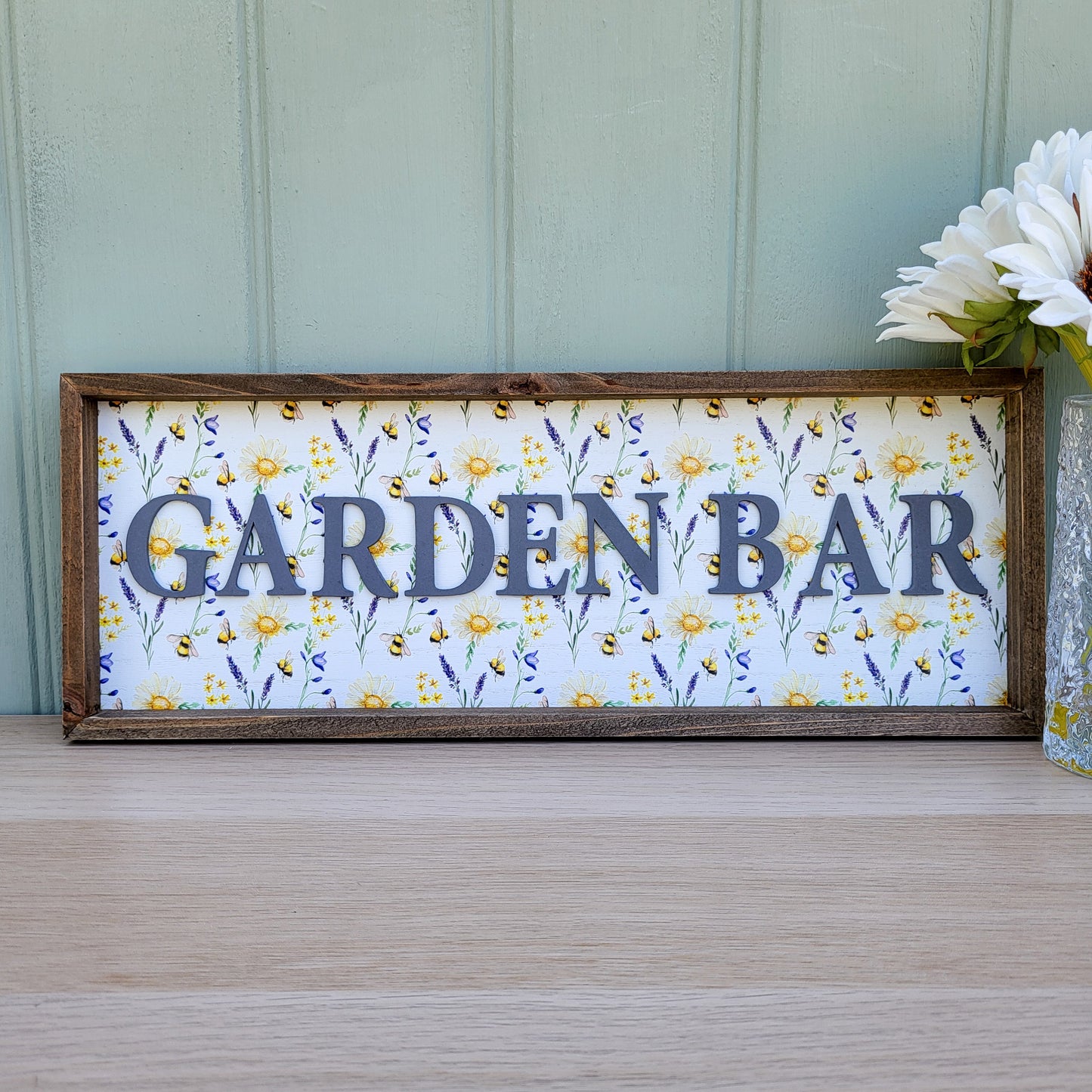 Daisy Bee Garden Bar Framed Sign