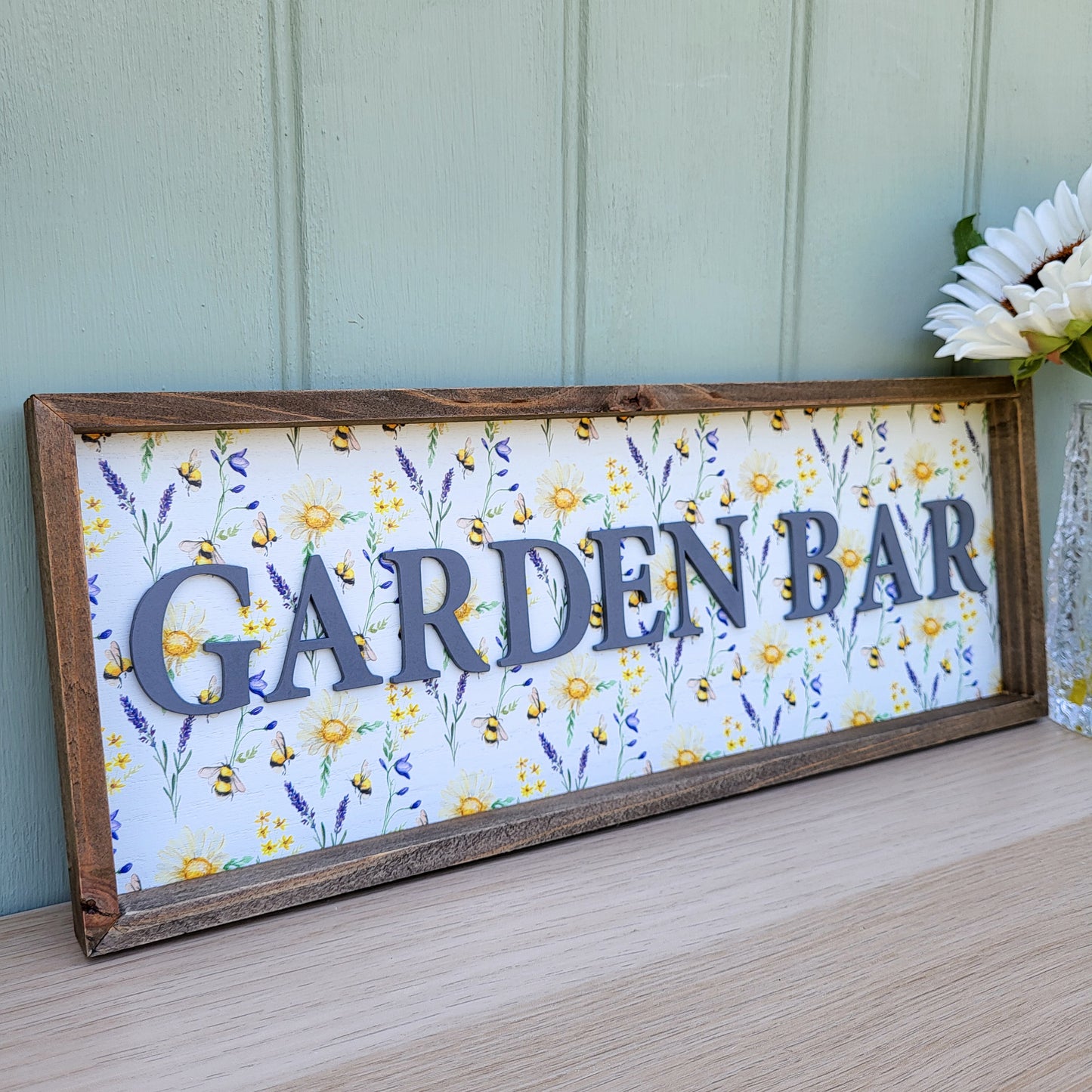 Daisy Bee Garden Bar Framed Sign