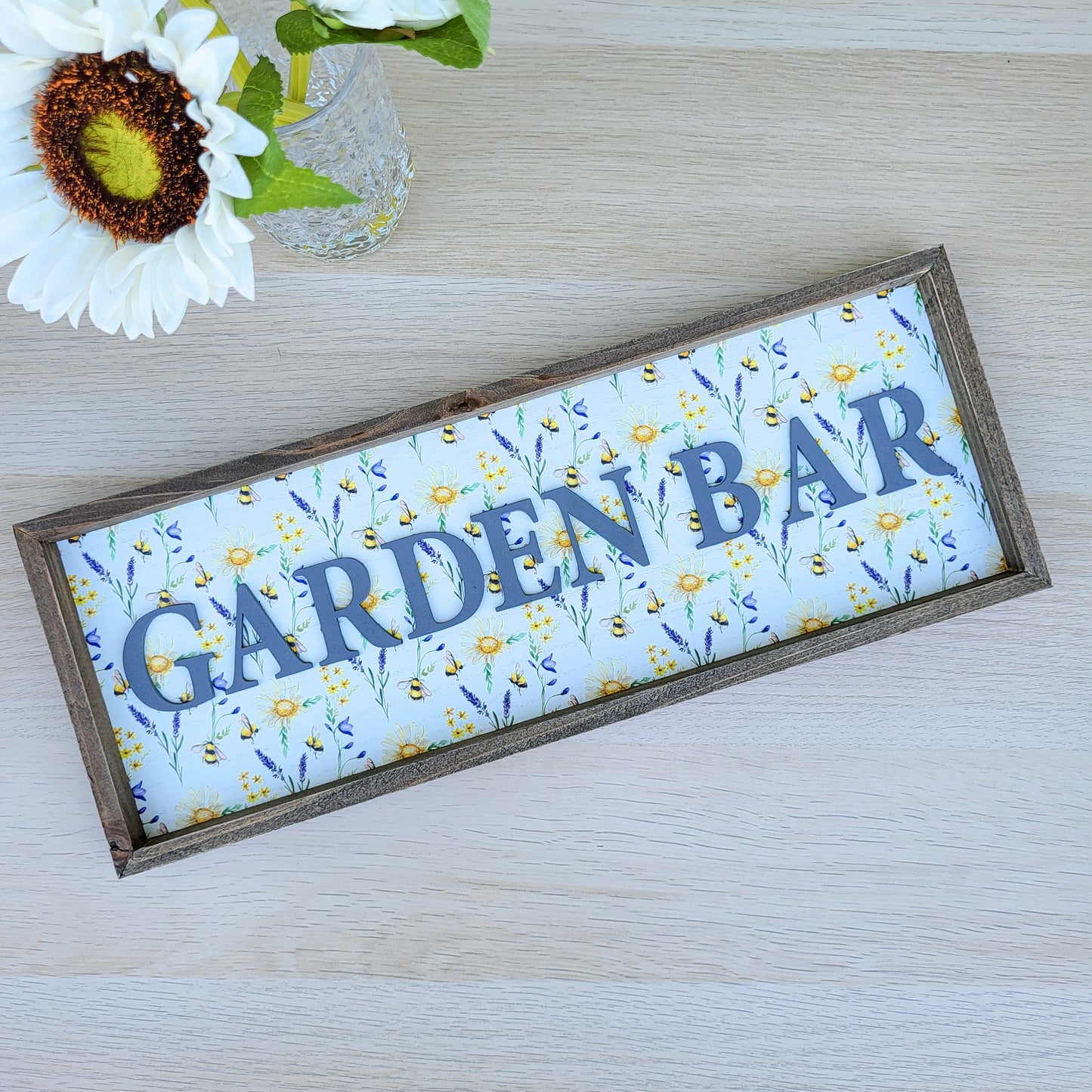 Daisy Bee Garden Bar Framed Sign