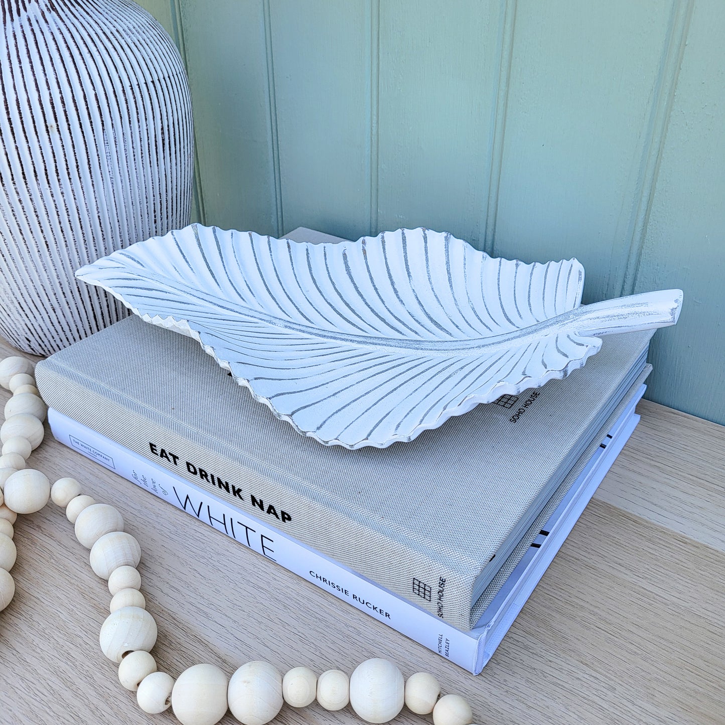 Antique White Leaf Tray