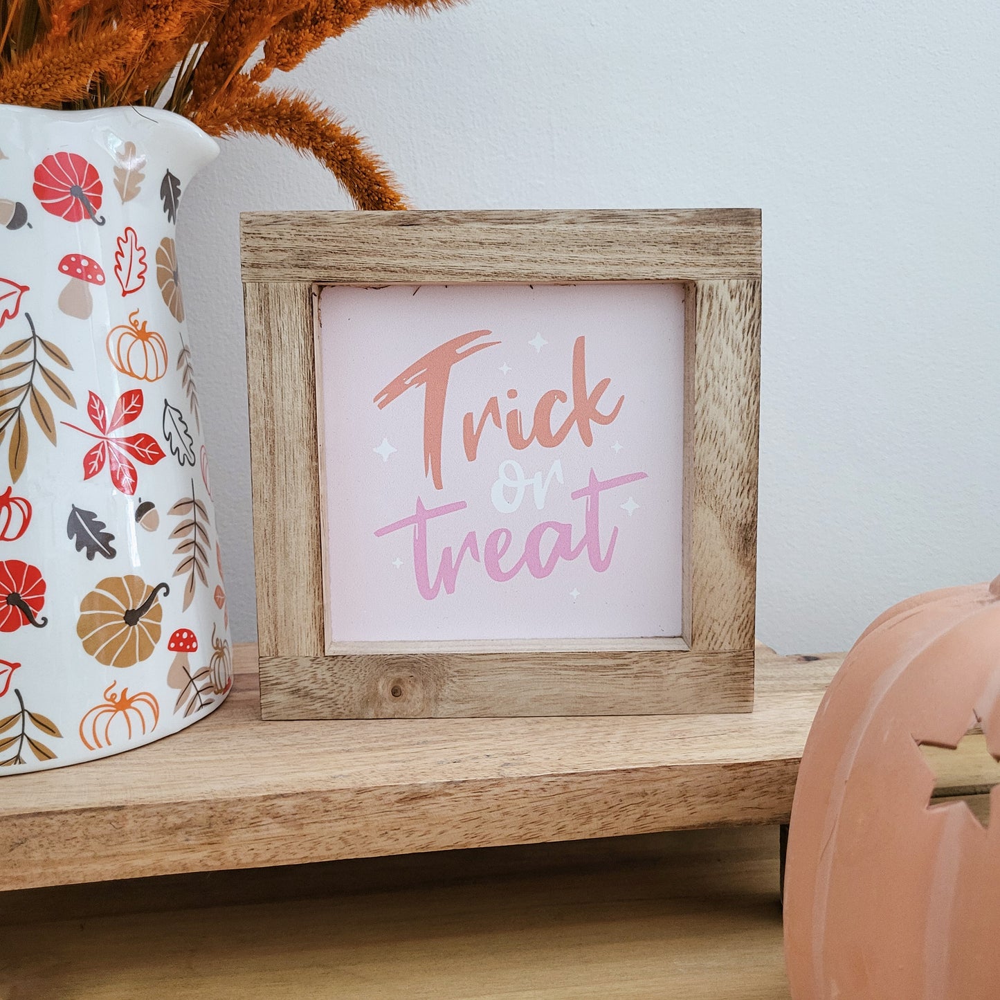 Pink Trick or Treat Wooden Framed Plaque