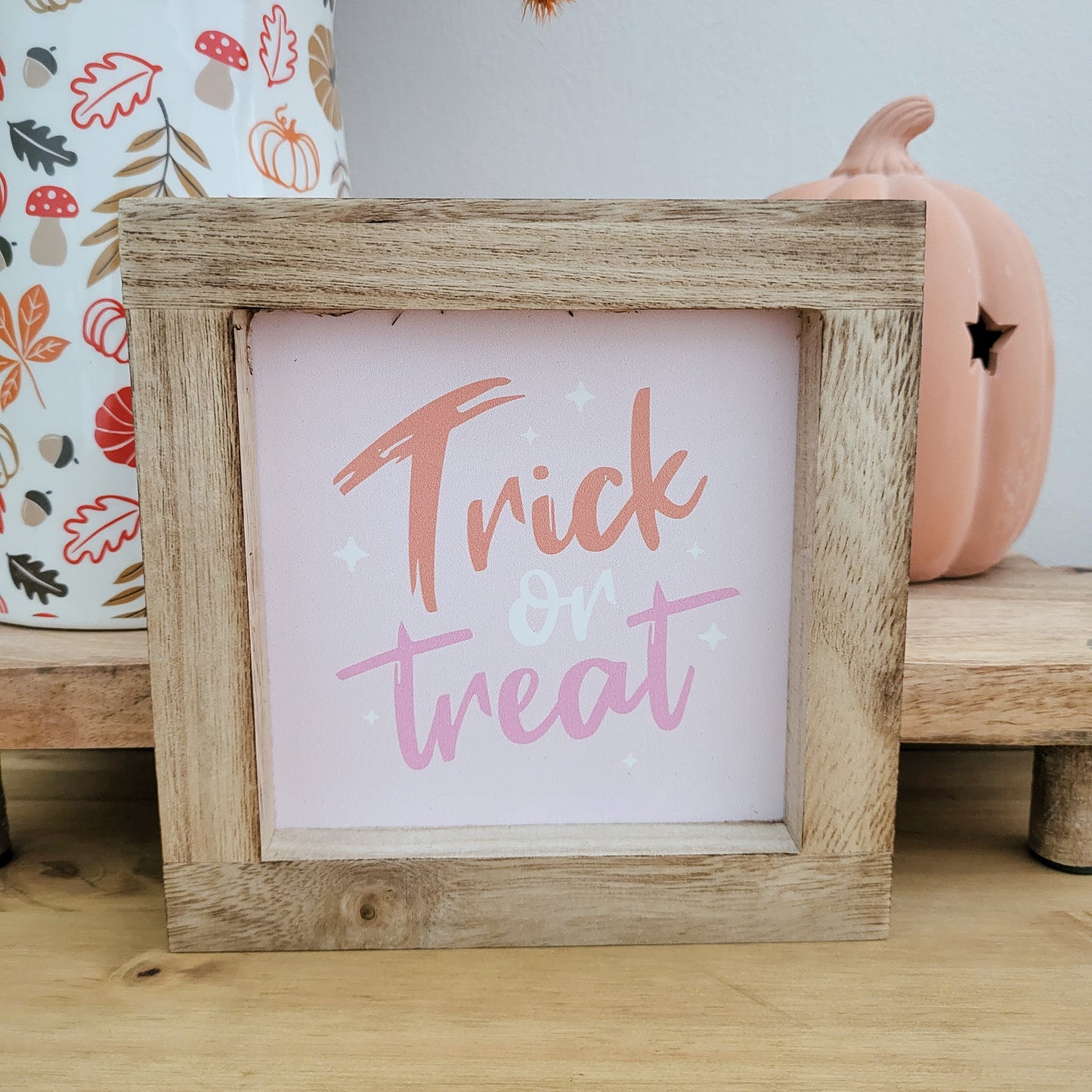 Pink Trick or Treat Wooden Framed Plaque