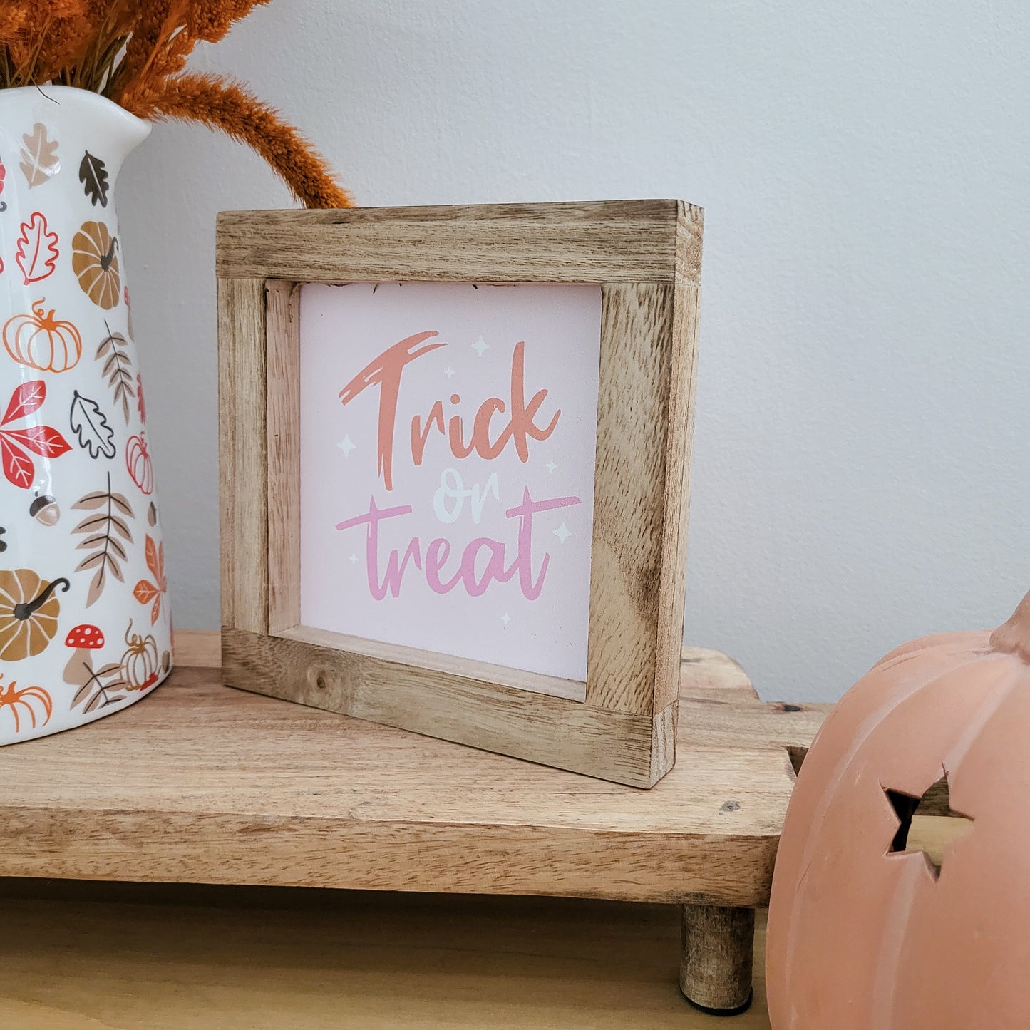 Pink Trick or Treat Wooden Framed Plaque