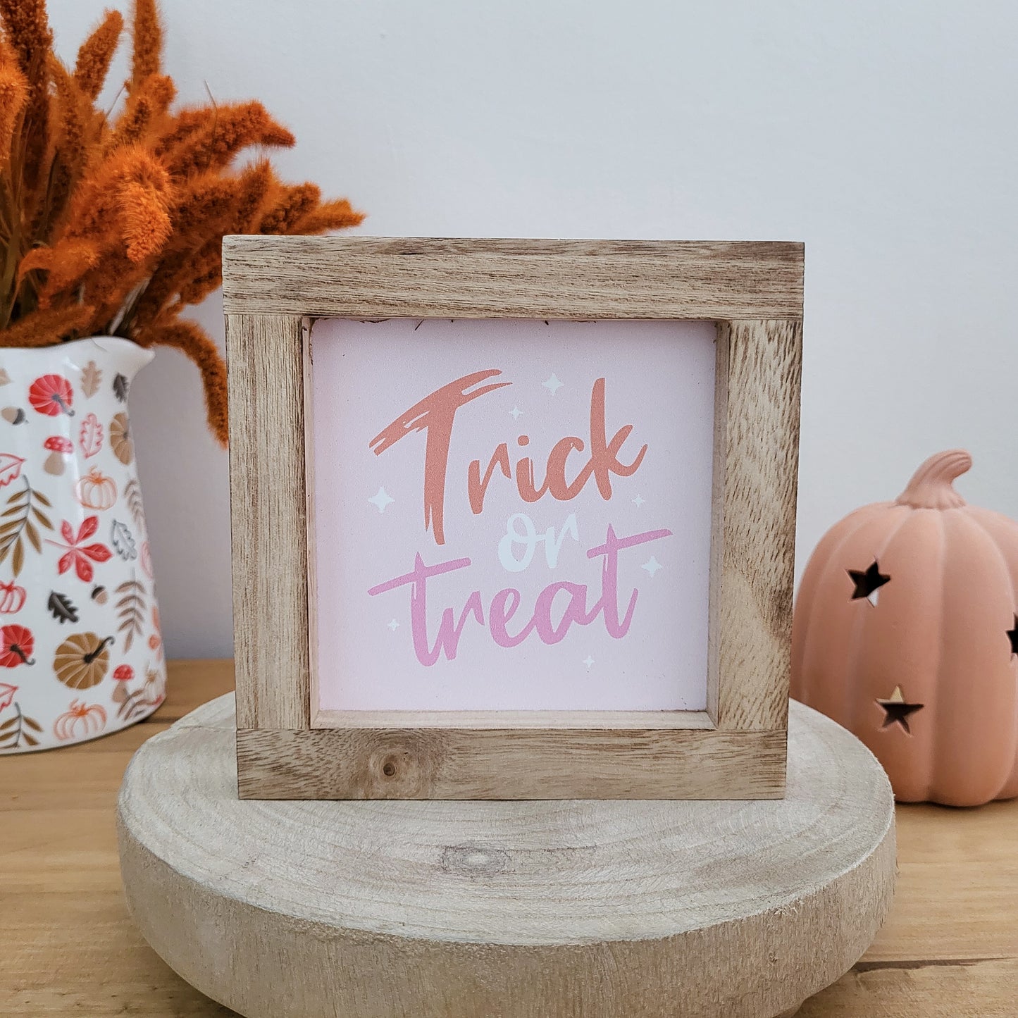 Pink Trick or Treat Wooden Framed Plaque