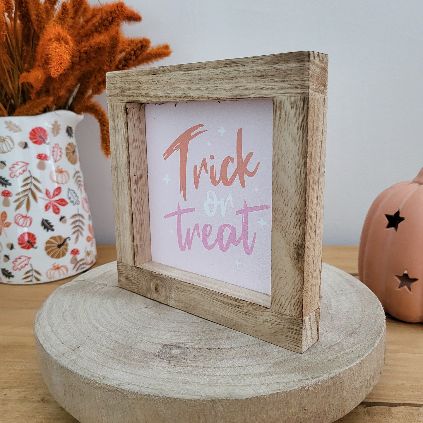 Pink Trick or Treat Wooden Framed Plaque