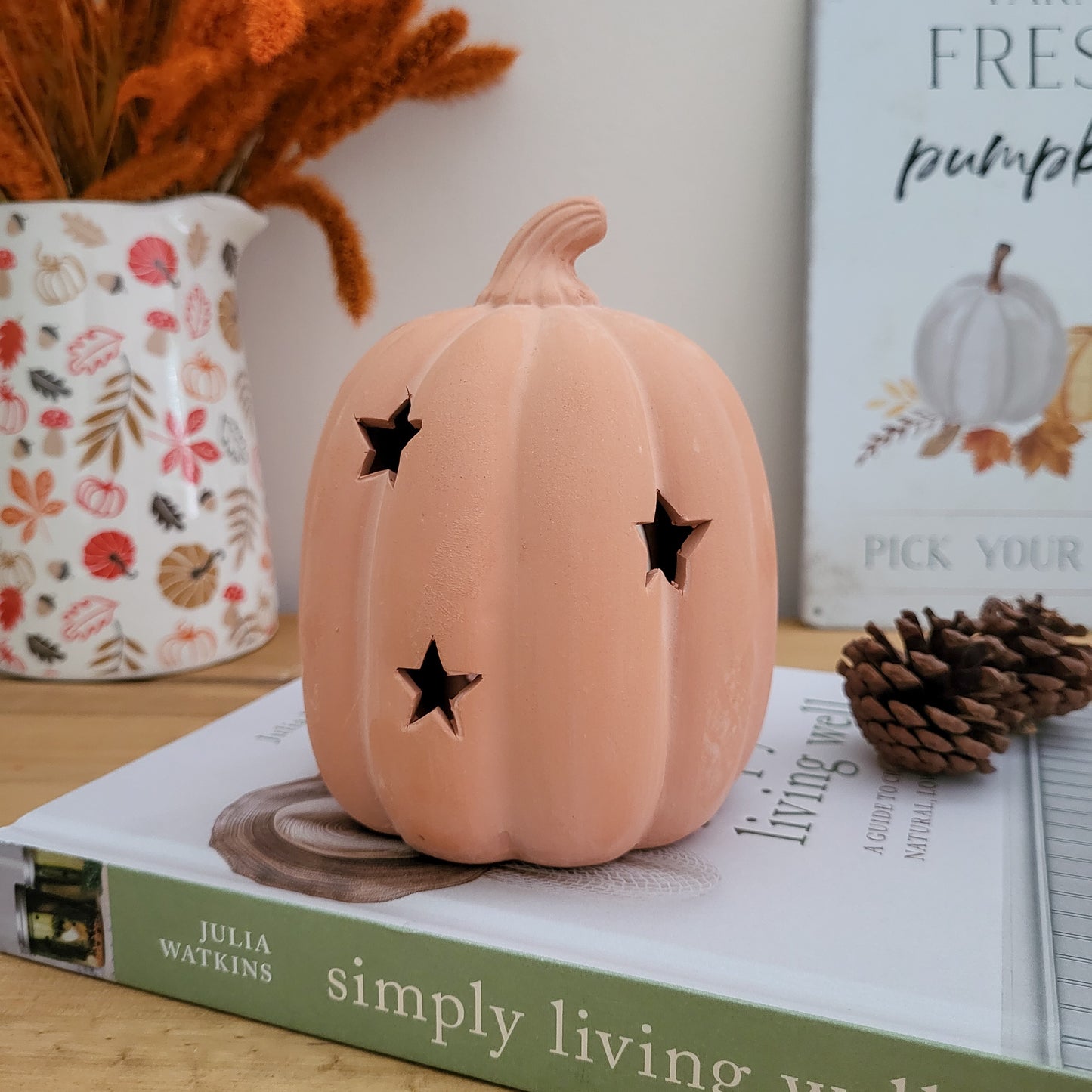 Terracotta Pumpkin Tealight Holder With Stars