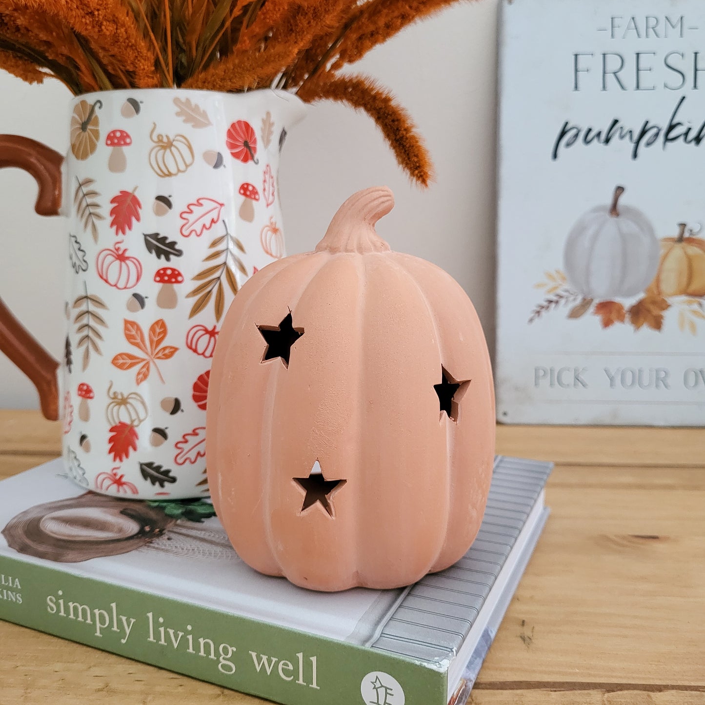 Terracotta Pumpkin Tealight Holder With Stars