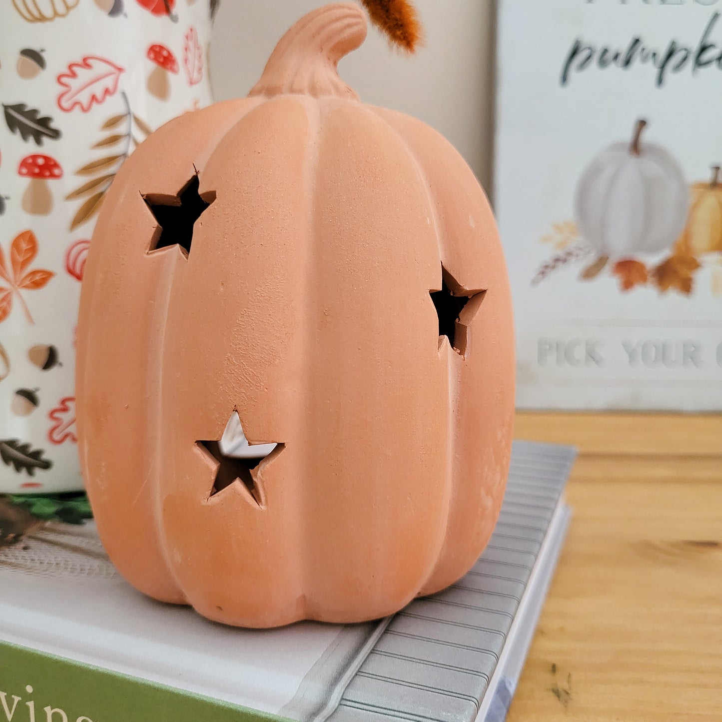 Terracotta Pumpkin Tealight Holder With Stars